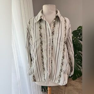 White‎ Stag XL Floral Stripe Button-Front Blouse – Delicate Ivory